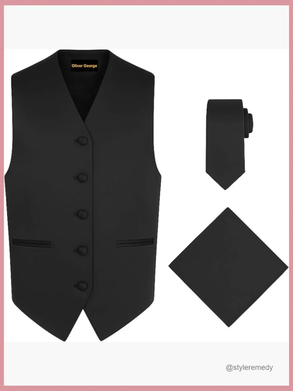 Polyester 3-Piece Formal Vest Set with Necktie and Handkerchief